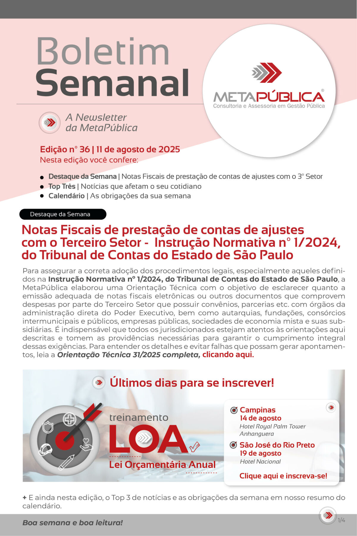 Imagem principal de BOLETIM SEMANAL Nº 36 - 11 DE AGOSTO DE 2025